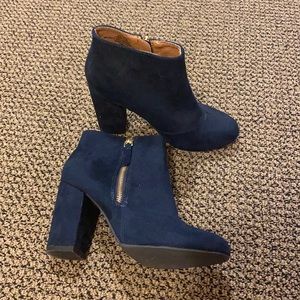 Navy Blue Suede Booties